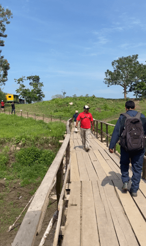 Puente que hay que cruzar desde la zona de embarque para llegar a la ciudad